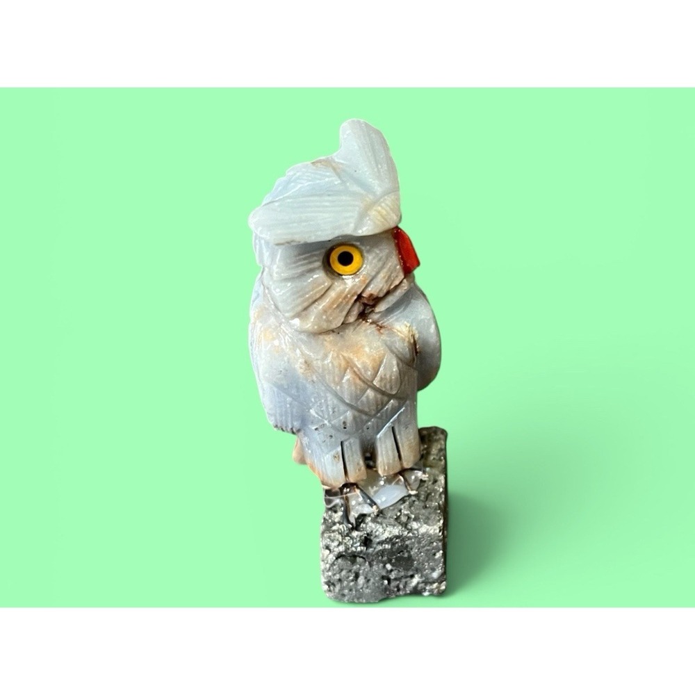 Peruvian Peru Stone Rock Owl Bird Figurine Hand Carved Mineral Art Fools Gold - Picture 3 of 9